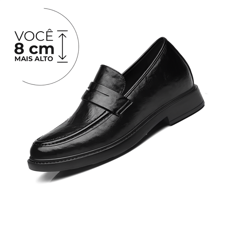 Sapato Social Glorious - Aumenta Altura 8cm - Couro Preto - Masculino