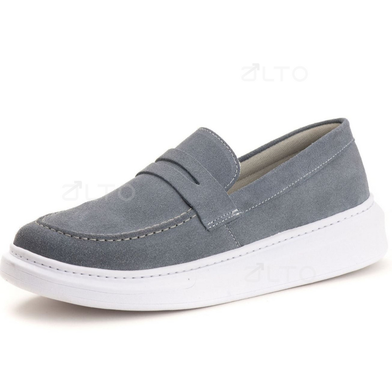 Mocassim Teodoro - Couro Camurça - Aumenta Altura 4cm - Cinza- Masculino