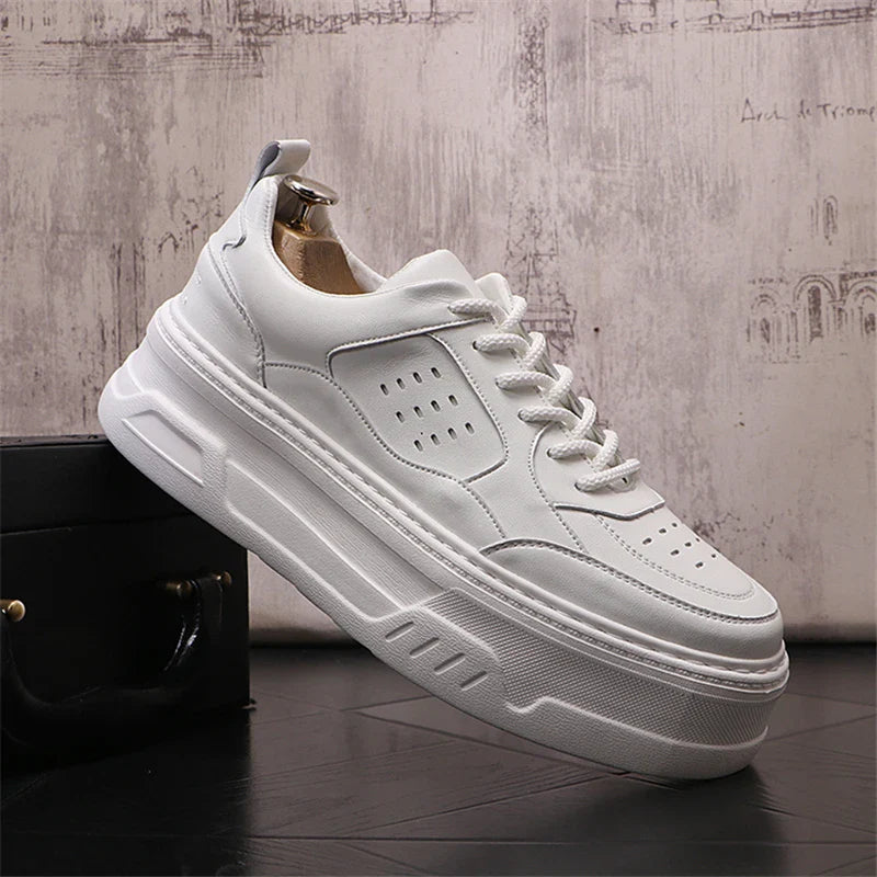 Tênis Casual Cratera - Aumenta Altura 7cm - Couro - Branco - Masculino