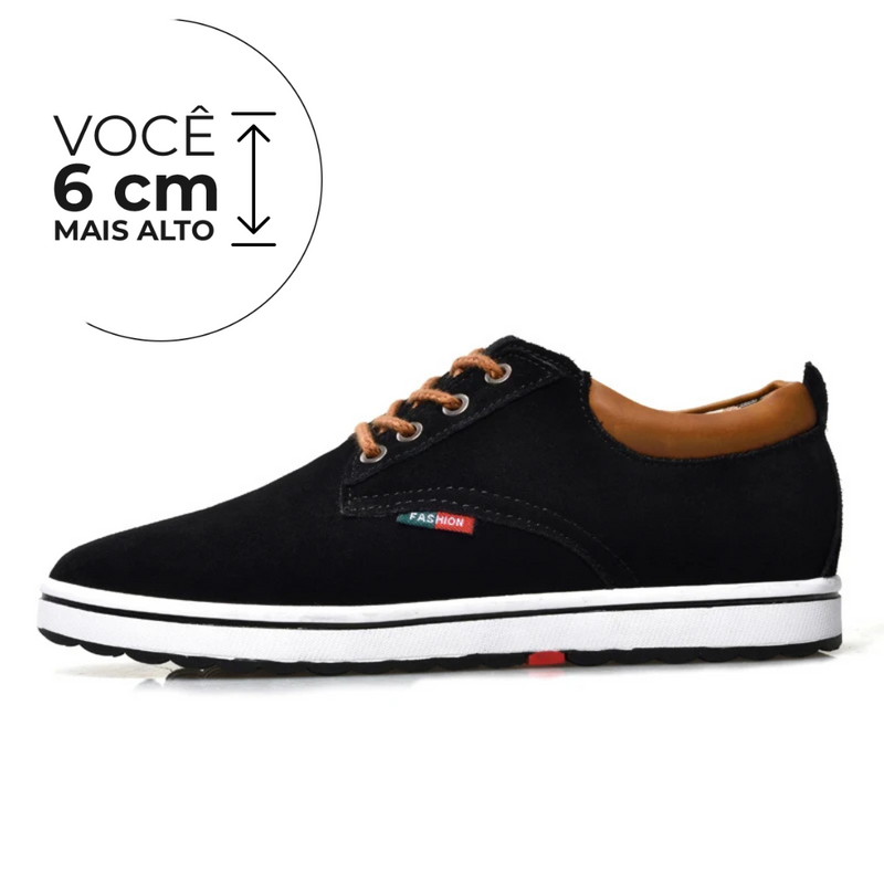 Tênis Social Extraordinair - Aumenta Altura 6cm - Couro - Preto - Masculino