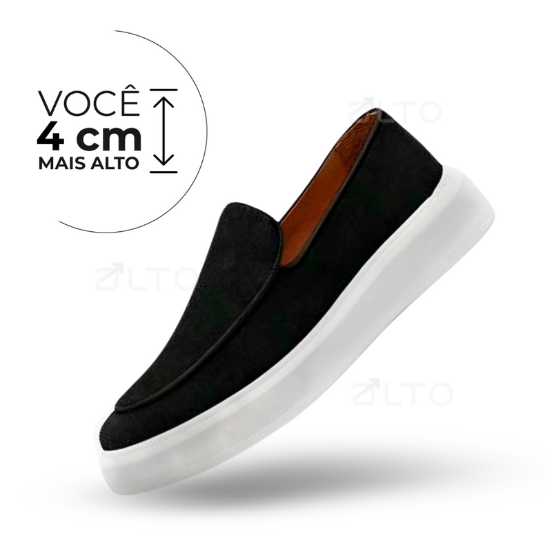 Mocassim William - Couro Camurça - Aumenta Altura 4cm - Preto- Masculino