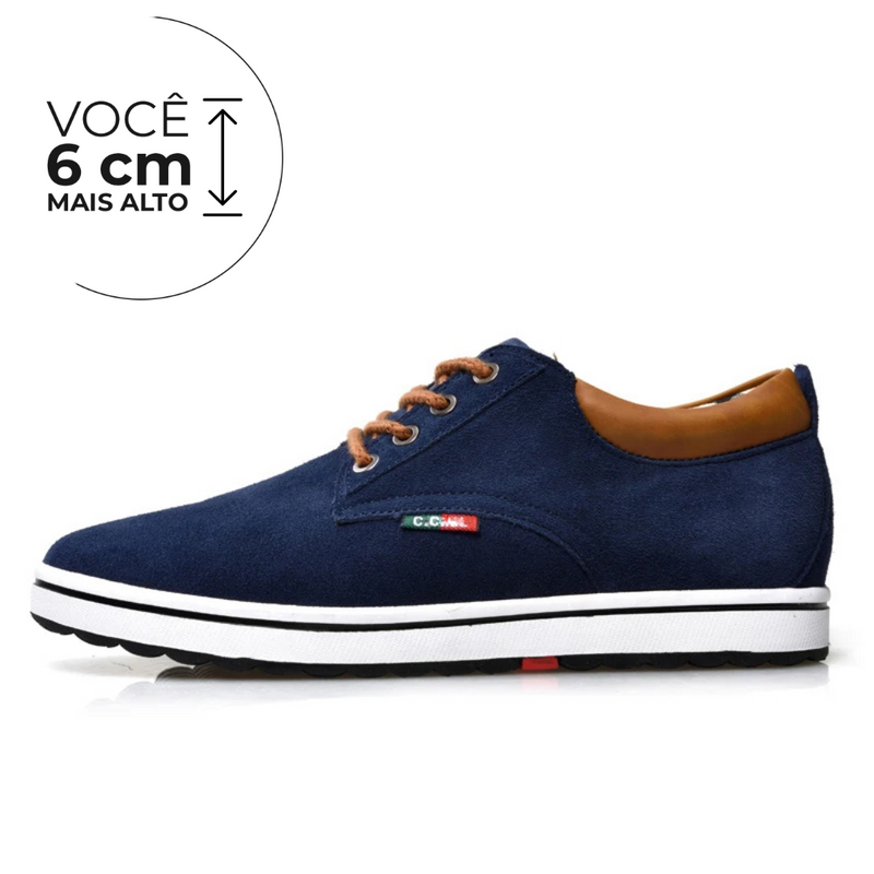 Tênis Social Extra - Aumenta Altura 6cm - Couro - Azul - Masculino