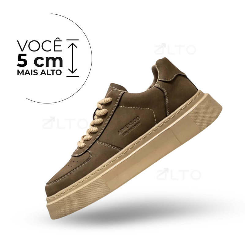 Tênis Casual Constelação - Aumenta Altura 5cm - Couro - Marrom - Masculino