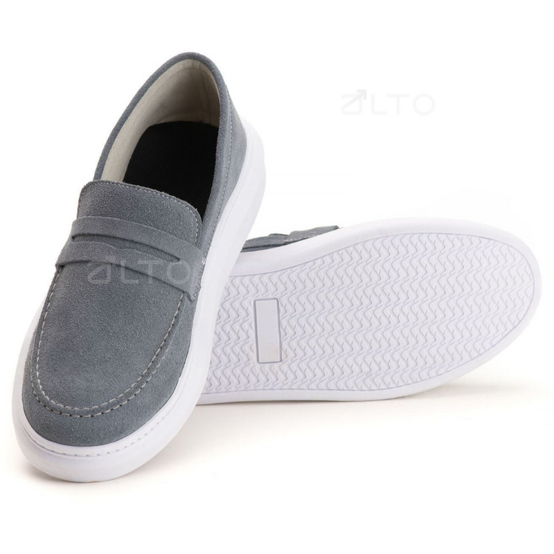 Mocassim Teodoro - Couro Camurça - Aumenta Altura 4cm - Cinza- Masculino