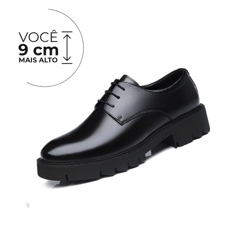 Sapato Social Realce - Aumenta Altura 9cm - Couro Preto - Masculino