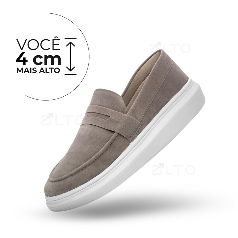 Mocassim Matteo - Couro Camurça - Aumenta Altura 4cm - Bege Escuro - Masculino