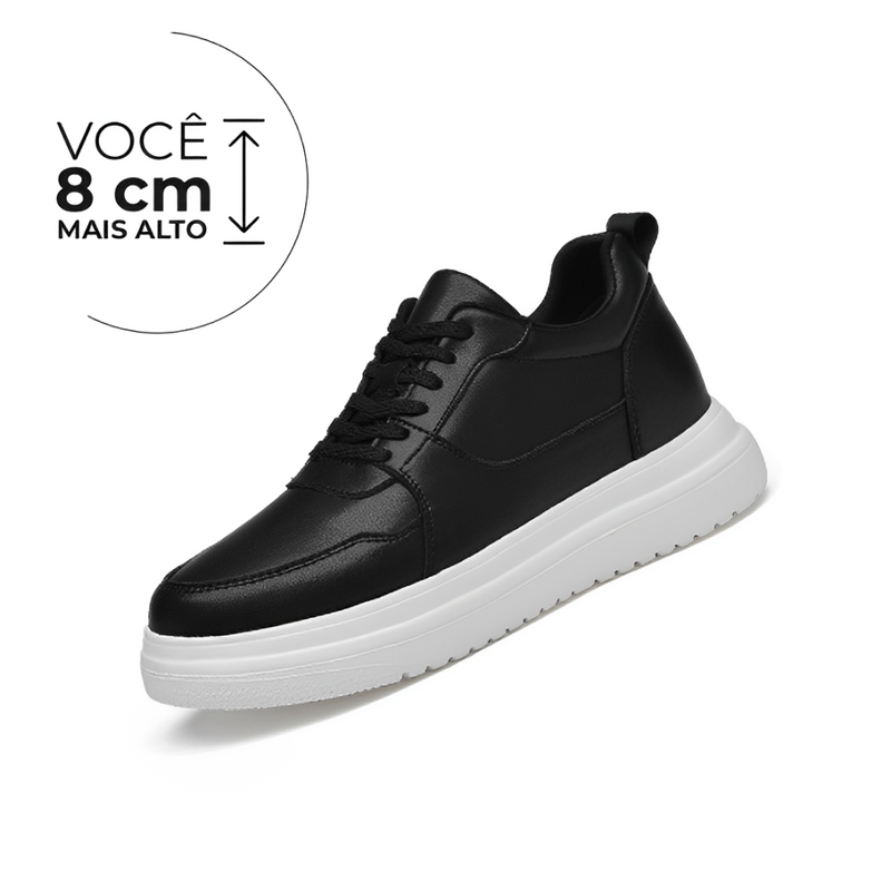 Tênis Casual Saturno - Aumenta Altura 8cm - Couro - Preto - Masculino