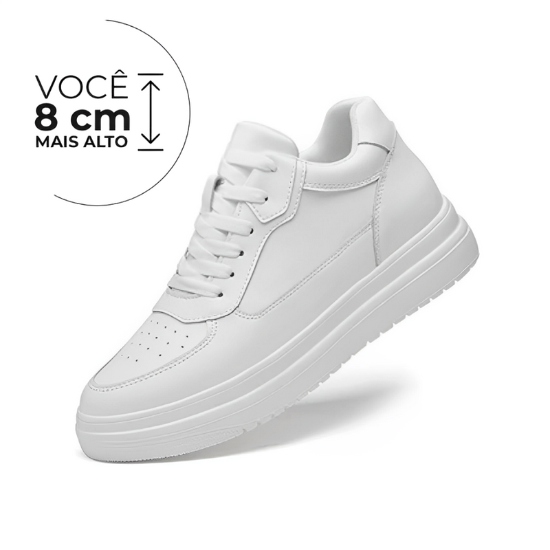 Tênis Casual Astro - Aumenta Altura 8cm - Couro - Branco- Masculino