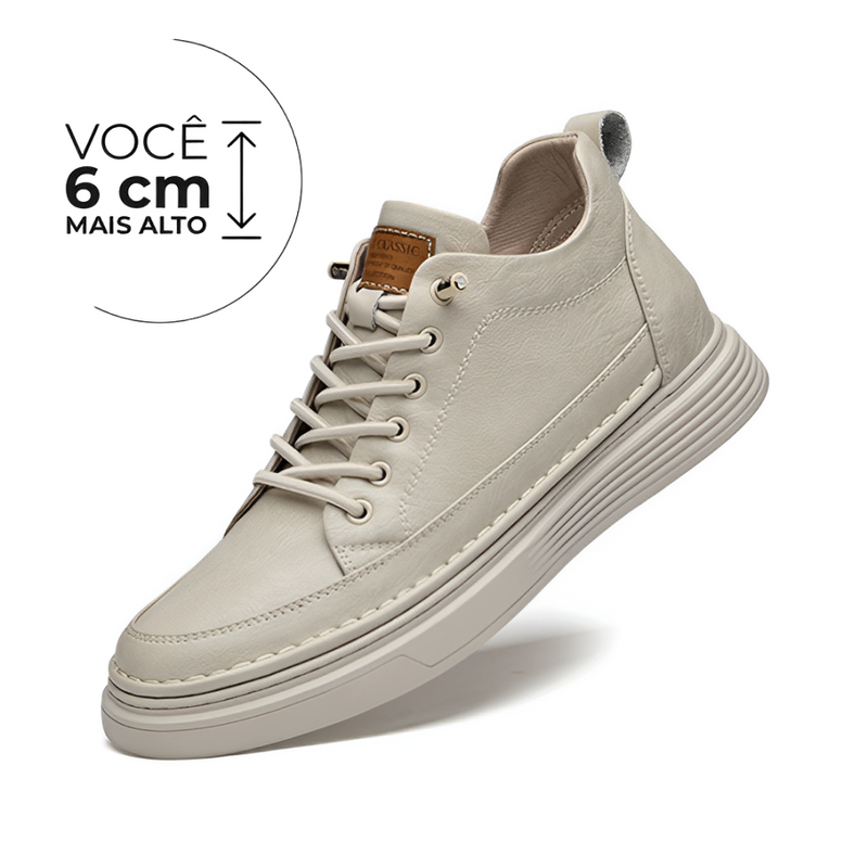 Tênis Casual Mercúrio  - Aumenta Altura 6cm - Couro - Bege - Masculino