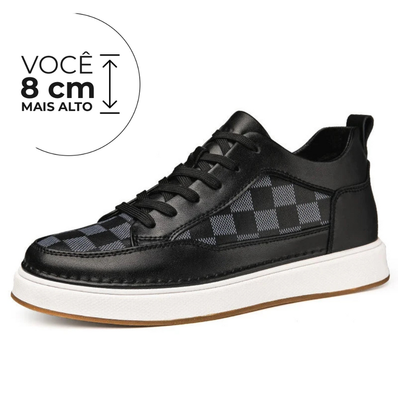 Tênis Casual Rochedo - Aumenta Altura 8cm - Couro - Preto - Masculino