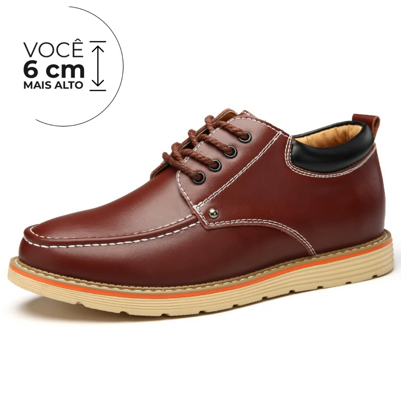 Sapato Social Eminence - Aumenta Altura 6cm - Couro Marrom - Masculino