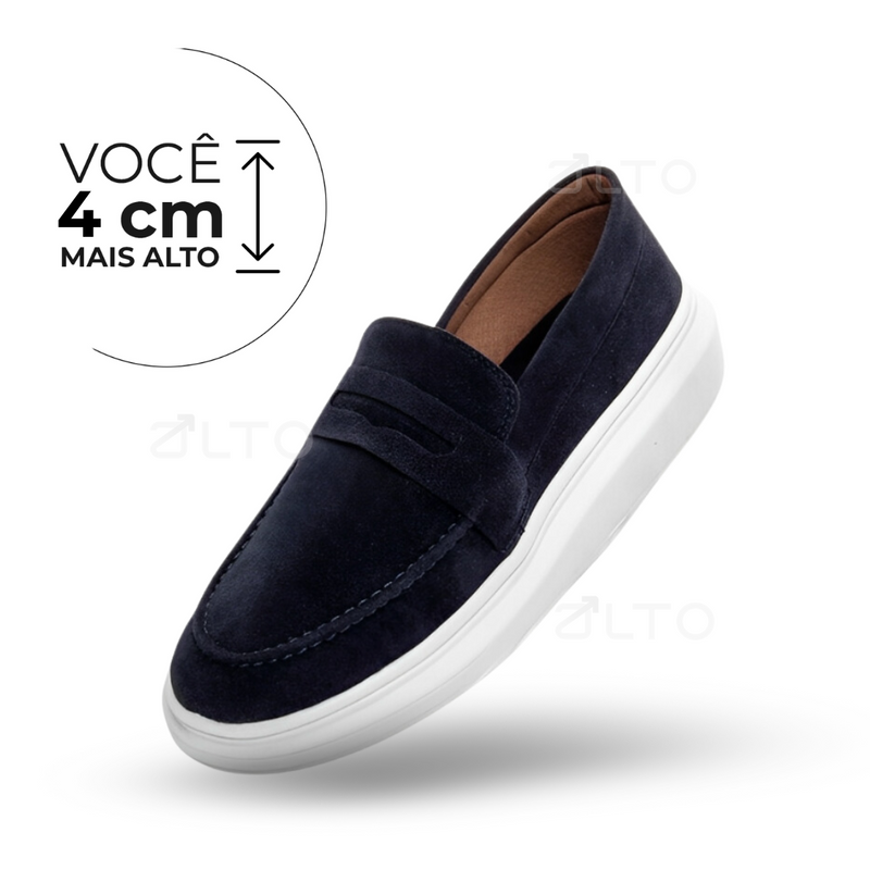 Mocassim Martin  - Couro Camurça - Aumenta Altura 4cm - Preto - Masculino