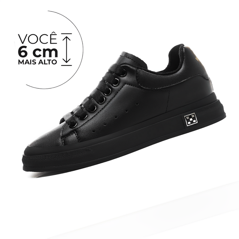 Tênis Casual Zênite - Aumenta Altura 6cm - Couro - Preto - Masculino