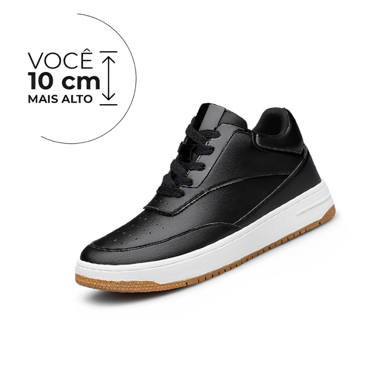 Tênis Casual Thunder - Aumenta Altura 10cm - Couro - Preto - Masculino