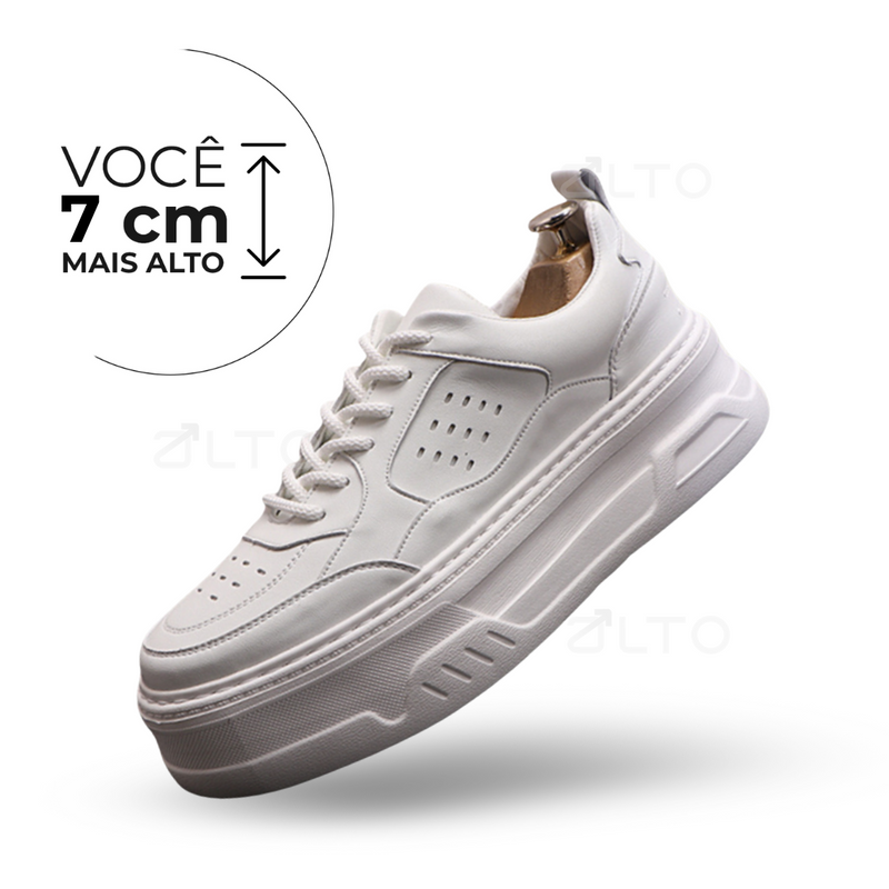 Tênis Casual Cratera - Aumenta Altura 7cm - Couro - Branco - Masculino