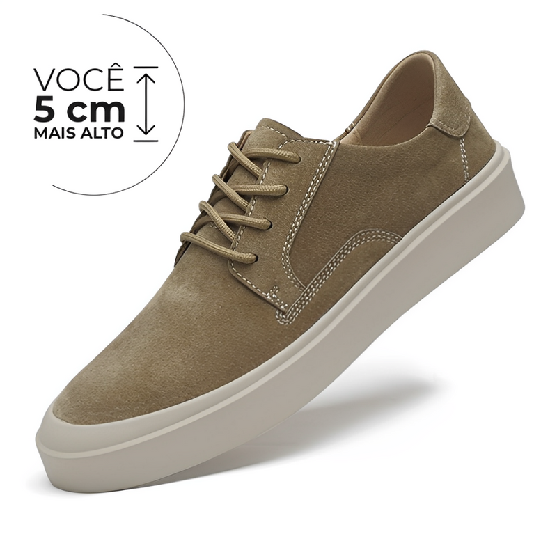 Tênis Casual Áurea - Aumenta Altura 5cm - Camurça - Caqui - Masculino