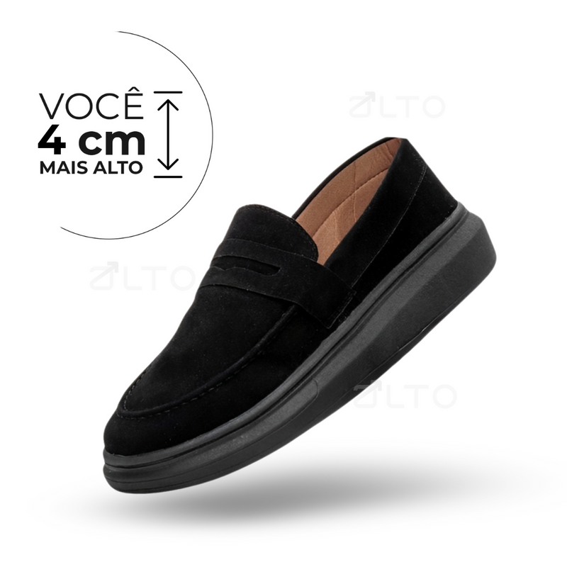 Mocassim Edward  - Couro Camurça - Aumenta Altura 4cm - Preto - Masculino