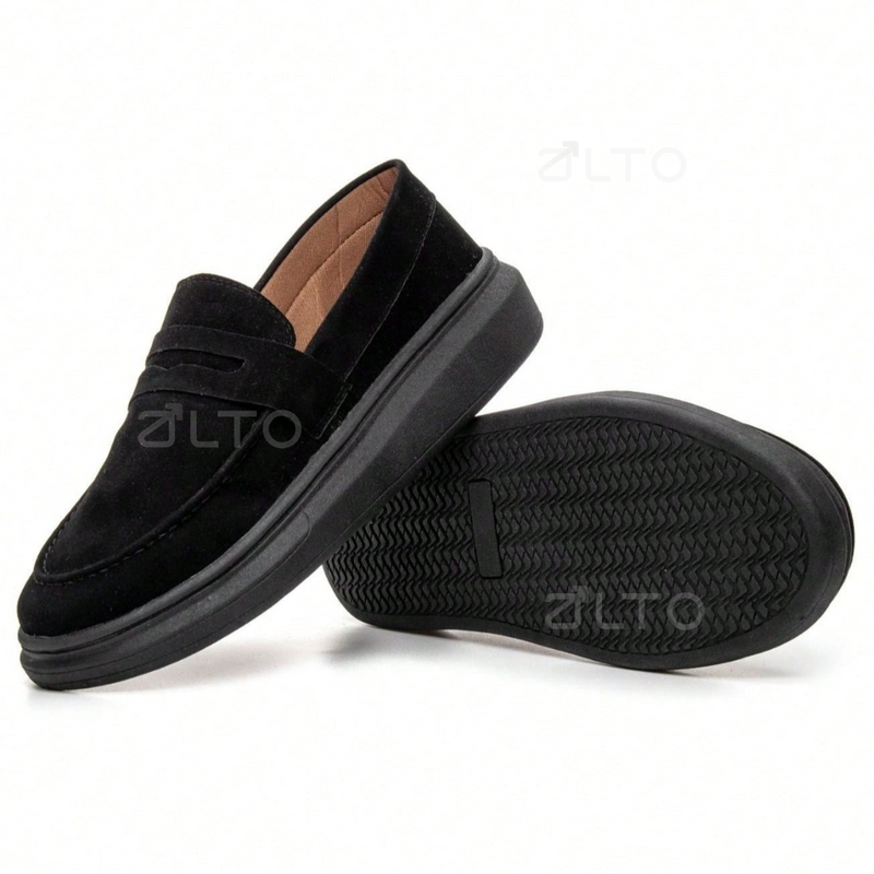 Mocassim Edward  - Couro Camurça - Aumenta Altura 4cm - Preto - Masculino