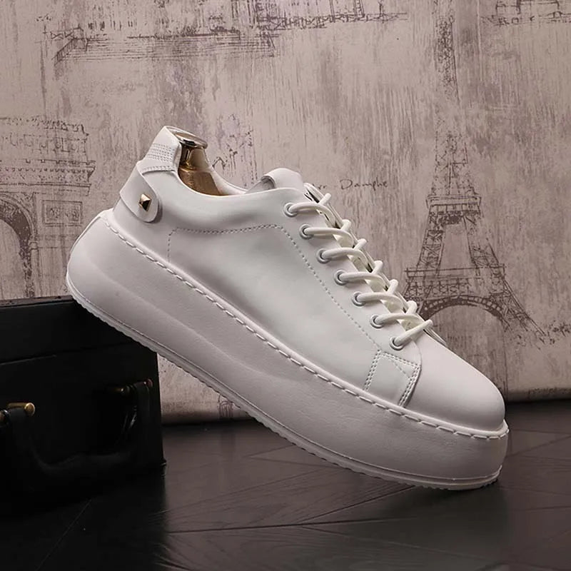 Tênis Casual Solstice - Aumenta Altura 6cm - Couro - Branco - Masculino