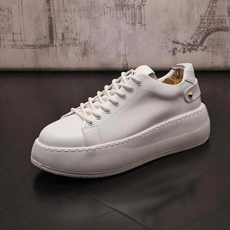 Tênis Casual Solstice - Aumenta Altura 6cm - Couro - Branco - Masculino