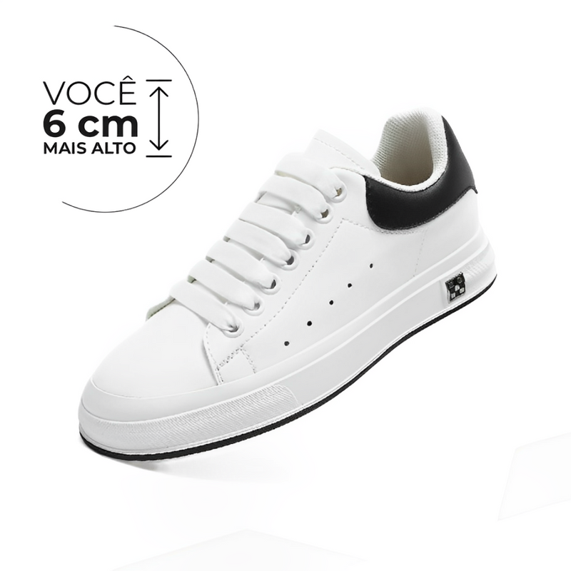 Tênis Casual Encosta - Aumenta Altura 6cm - Couro - Branco - Masculino