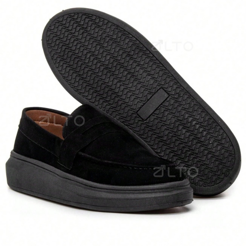 Mocassim Edward  - Couro Camurça - Aumenta Altura 4cm - Preto - Masculino