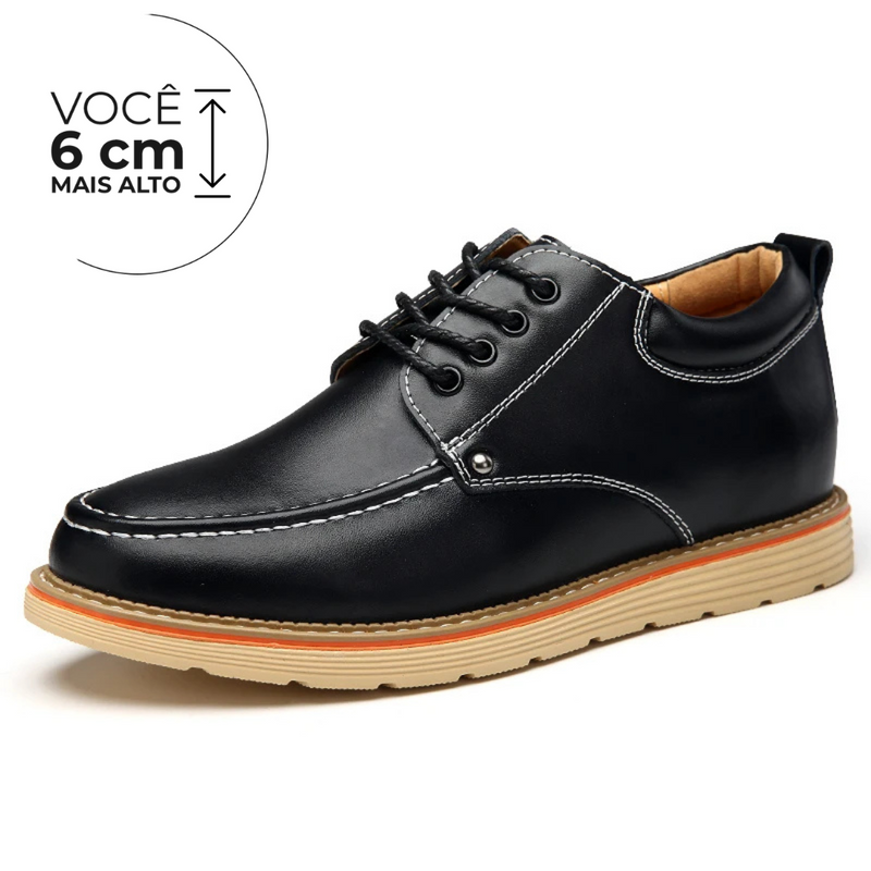 Sapato Social Rich - Aumenta Altura 6cm - Couro Preto - Masculino