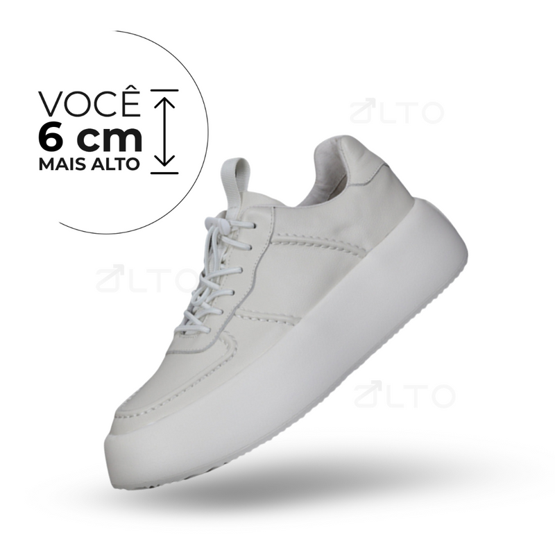 Tênis Casual Glacial - Aumenta Altura 7cm - Couro - Branco - Masculino