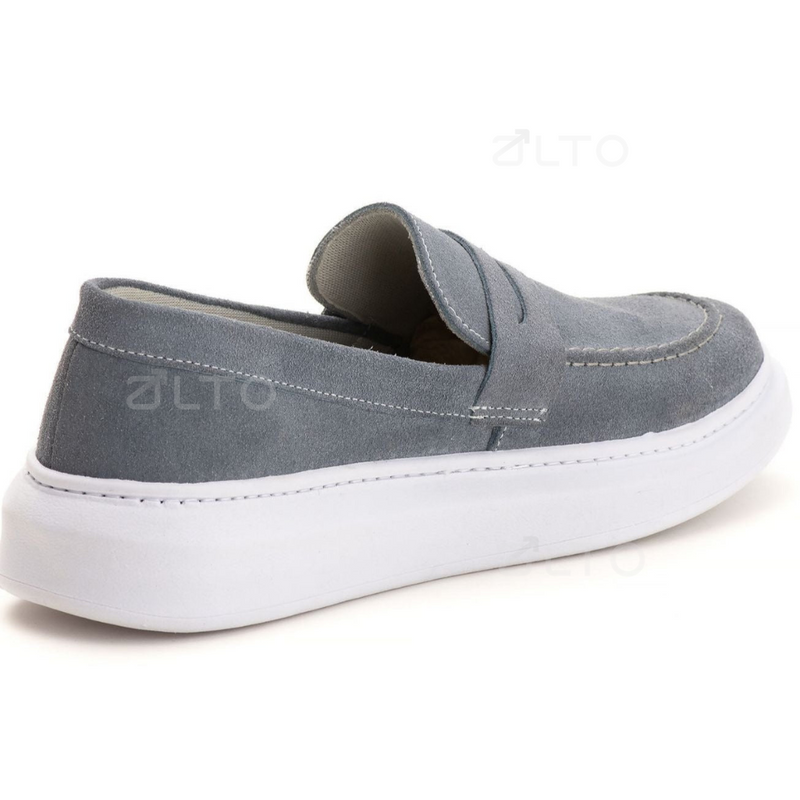 Mocassim Teodoro - Couro Camurça - Aumenta Altura 4cm - Cinza- Masculino