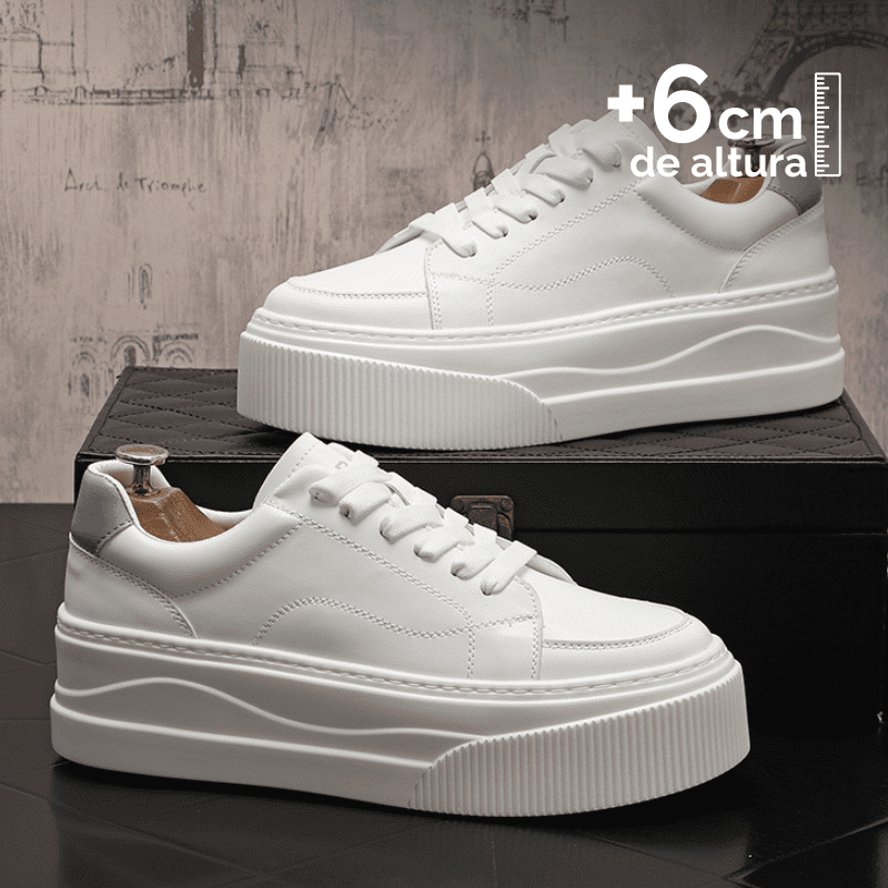 Tênis Casual Neblina - Masculino - Aumenta Altura 6cm - Couro - Branco - Masculino