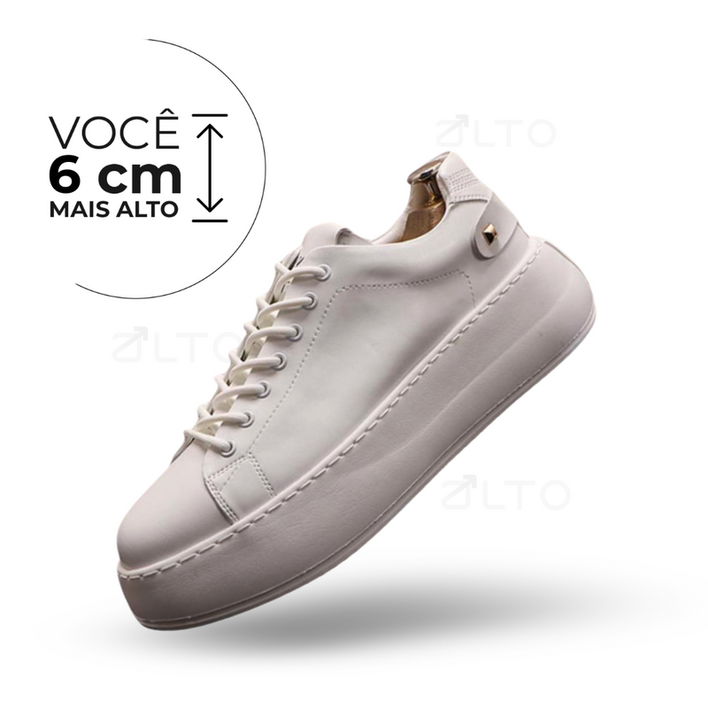 Tênis Casual Solstice - Aumenta Altura 6cm - Couro - Branco - Masculino