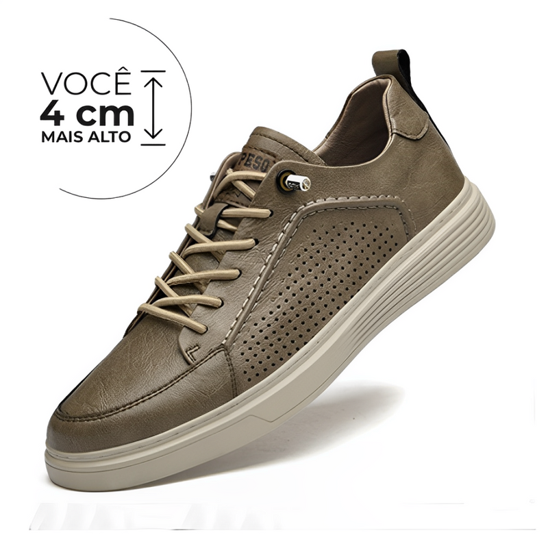 Tênis Casual Sideral - Aumenta Altura 4cm - Couro - Bege - Masculino