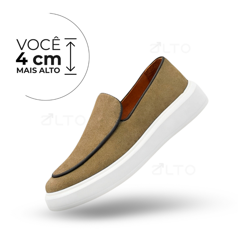 Mocassim Henry  - Couro Camurça - Aumenta Altura 4cm - Bege - Masculino