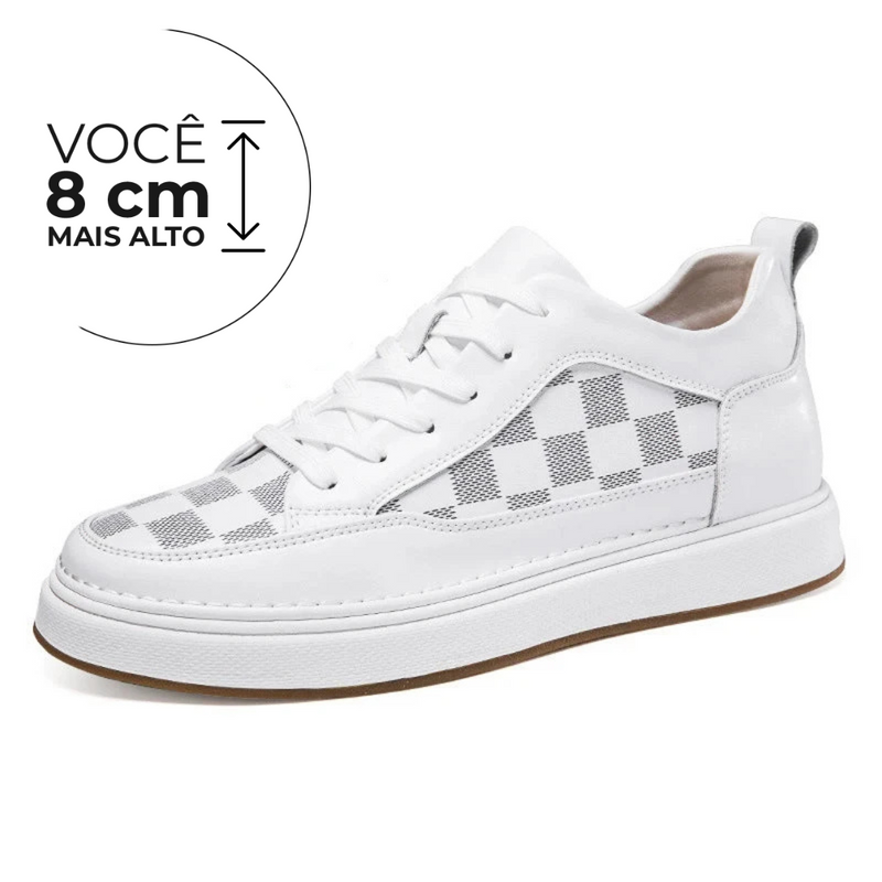 Tênis Casual Andes- Aumenta Altura 8cm - Couro - Branco - Masculino