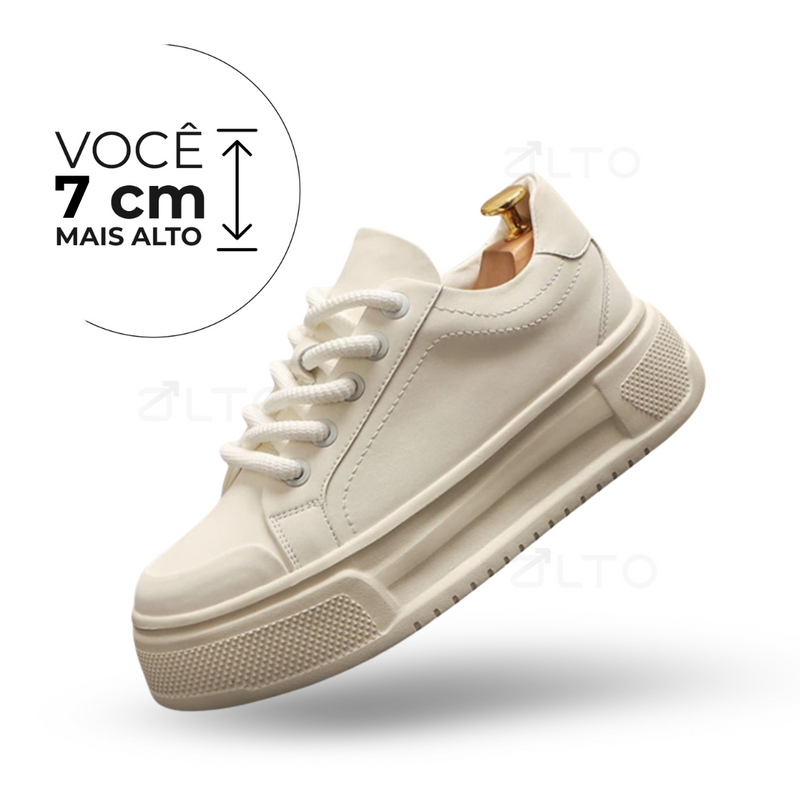 Tênis Casual Arcanjo - Aumenta Altura 7cm - Couro - Branco - Masculino