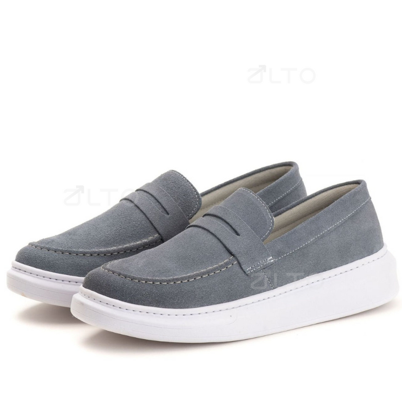 Mocassim Teodoro - Couro Camurça - Aumenta Altura 4cm - Cinza- Masculino