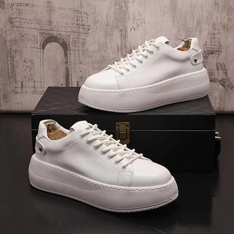 Tênis Casual Solstice - Aumenta Altura 6cm - Couro - Branco - Masculino