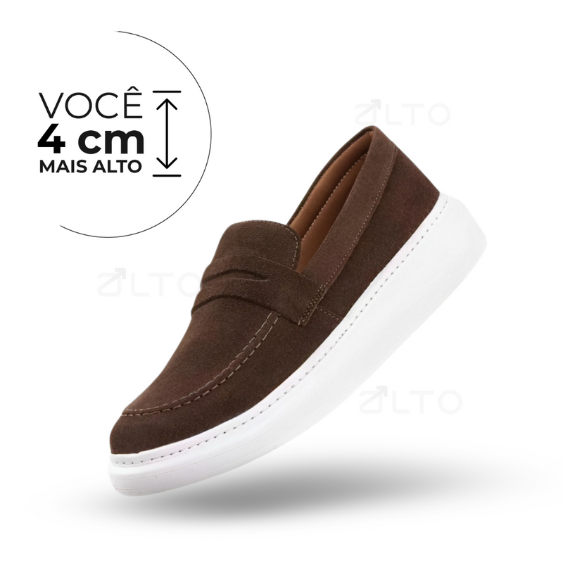 Mocassim George  - Couro Camurça - Aumenta Altura 4cm - Marrom - Masculino