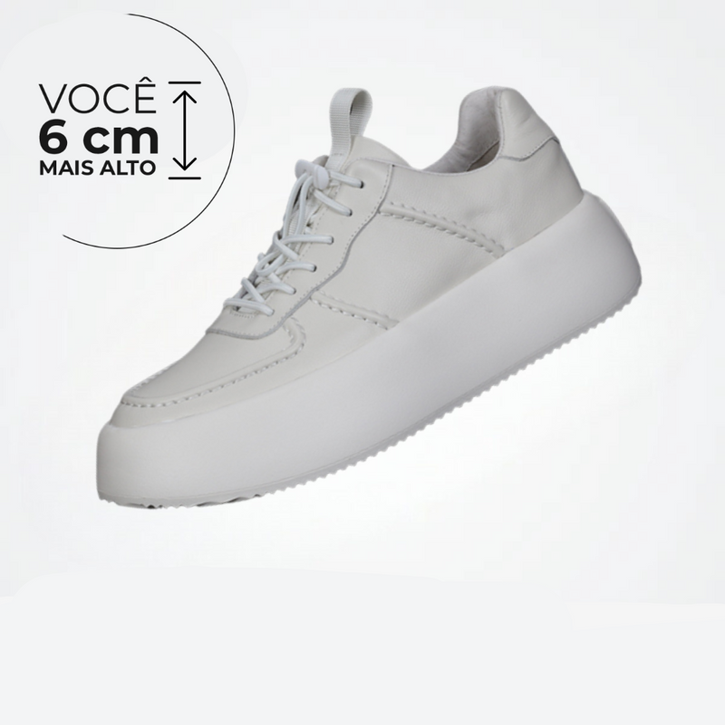 Tênis Casual Esfera - Aumenta Altura 6cm - Couro - Branco - Masculino