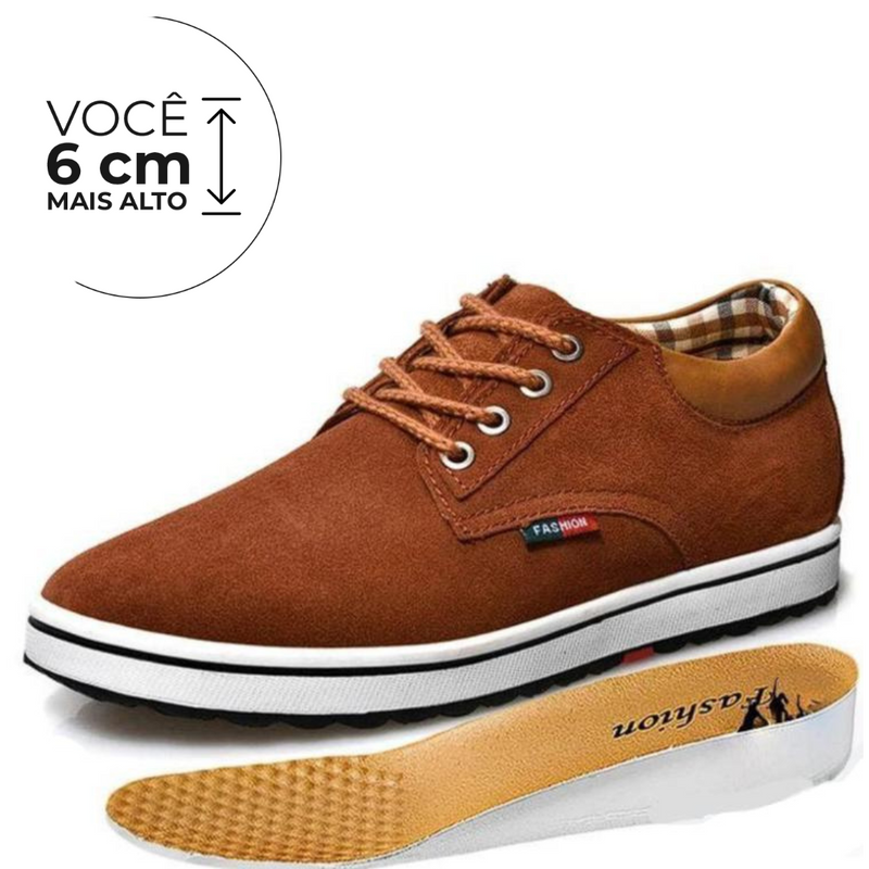 Tênis Social Exception- Aumenta Altura 6cm - Couro - Laranja - Masculino