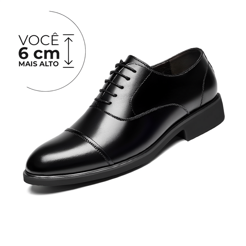 Sapato Social Supreme - Aumenta Altura 6cm - Couro Preto - Masculino