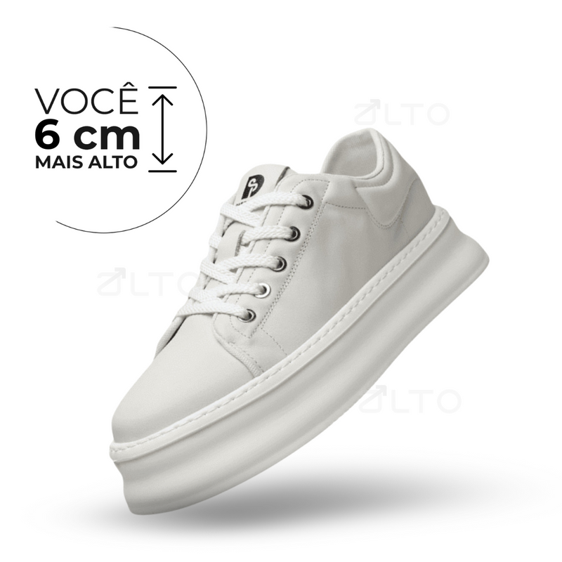 Tênis Casual Império - Aumenta Altura 6cm - Couro - Branco - Masculino