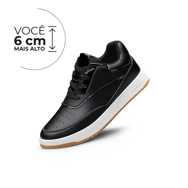 Tênis Casual Escalador - Aumenta Altura 6cm - Couro - Preto - Masculino