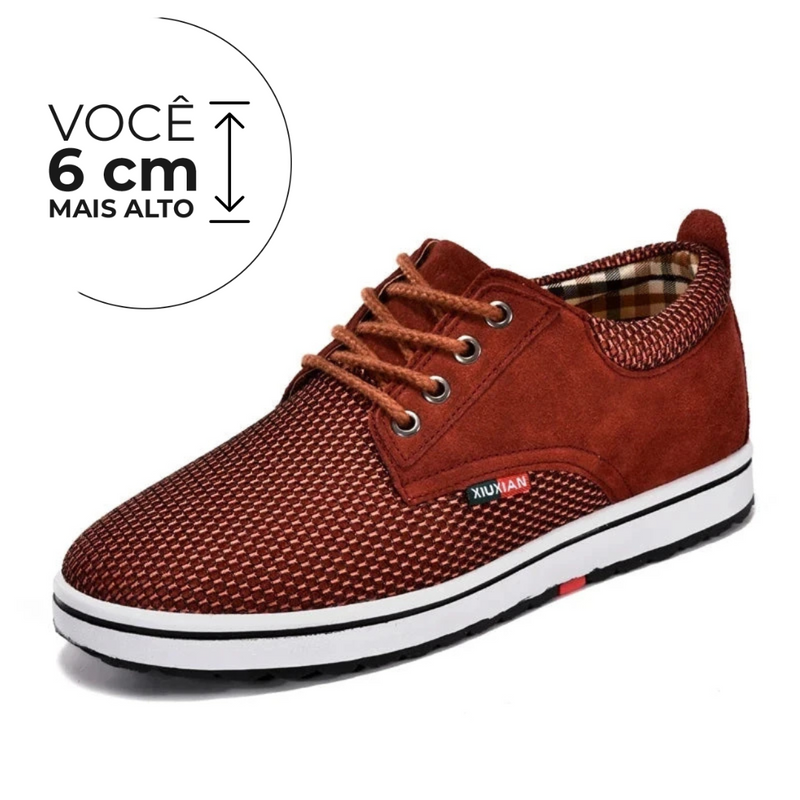 Tênis Social Excessive - Aumenta Altura 6cm - Couro - Vermelho - Masculino